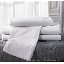 Atacado Hotel Uso Sateen Stripe Único Poli Algodão Branco Folhas De Cama Conjunto